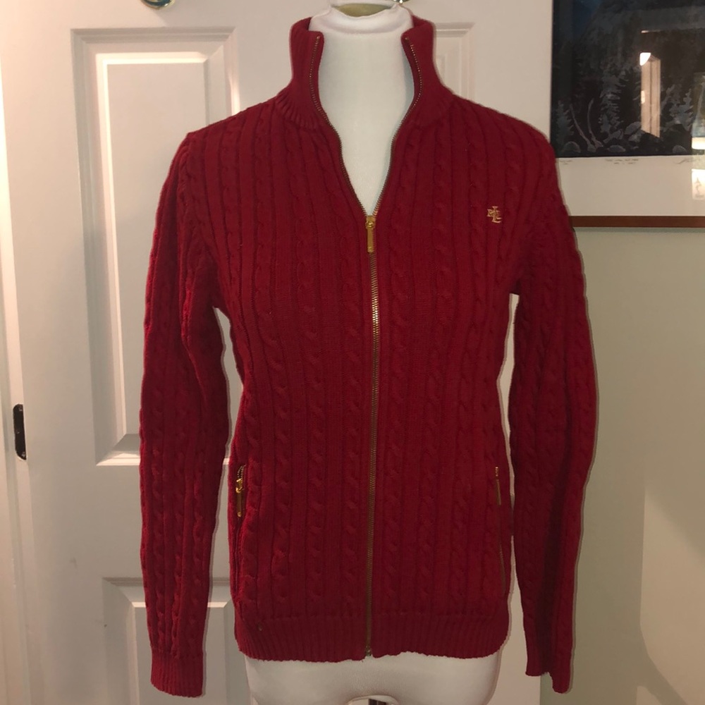 Lauren Ralph Lauren red cardigan zip up sweater